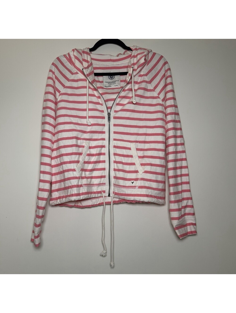 Y2K American Eagle Outfitters Striped Zip Hoodie Size L Nautical Beach